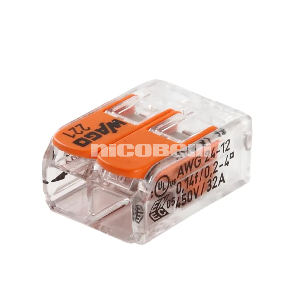 Samlemuffe 2x0,2-4 mm transparent med orange pal, serie 221