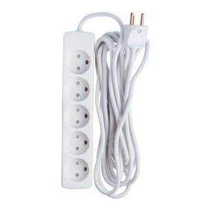 5-Stikdse M/J med 5 meter ledning hvid