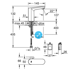 GROHE Eurosmart Cosmopolitan elektronisk H�ndvaskarmatur M 6V 5,7l forkromet messing