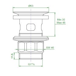 Bundventil 1 1/4" forkromet med overlb og glat overflade 