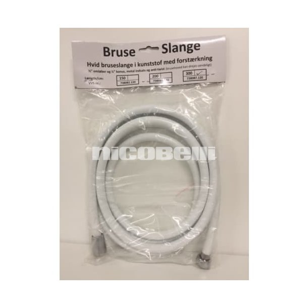 Hvid bruseslange 3000 mm.
