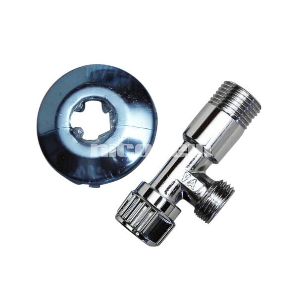  1/2" x 1/2" Stopventil krom lang model med stor roset.