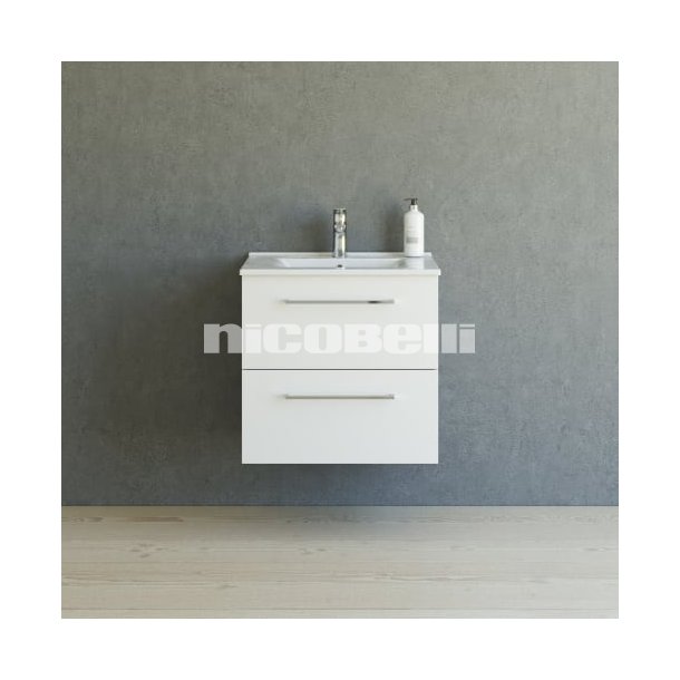 Dansani 61 cm m�belpk. Mido 2 skuffer. vask AMBER, hvid mat