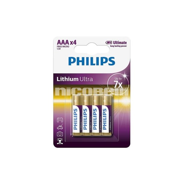 PHILIPS Ultra lithium batteri, AAA LR03, 4 stk.
