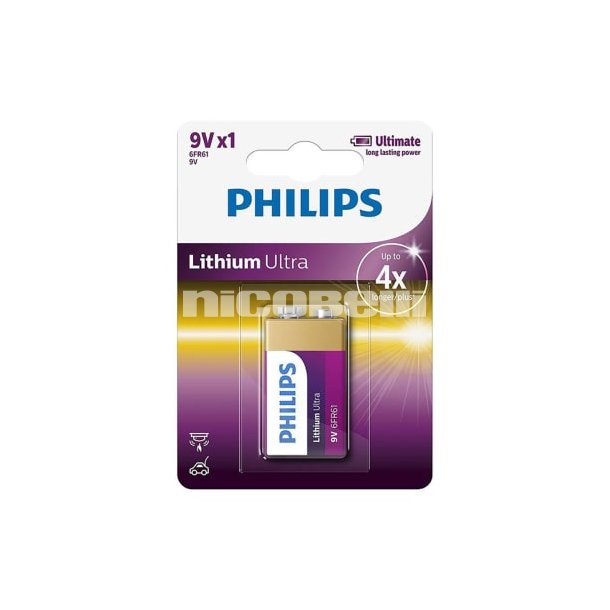  PHILIPS Ultra lithium batteri, 9V LR61, 1 stk.