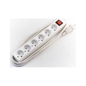 6-Stikdse M/J med afbryder og 3 meter ledning hvid