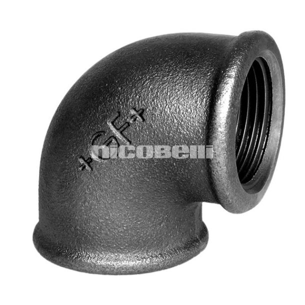 Sort vinkel 90&deg; Muffe/muffe i 1/2" og 3/4"