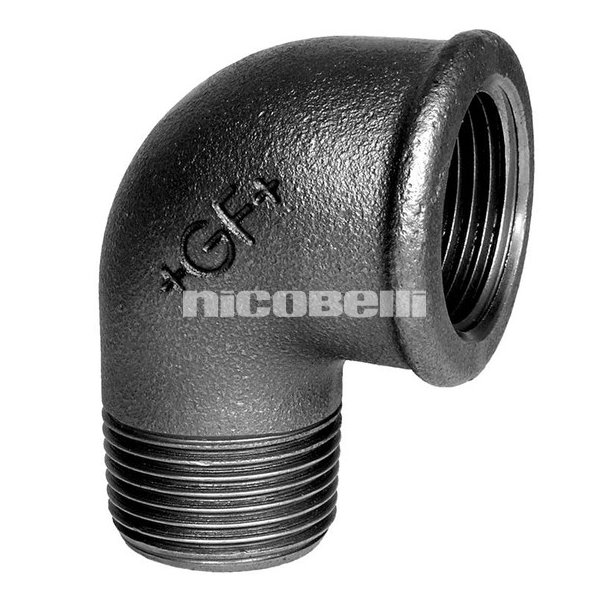 Sort vinkel 90&deg; Muffe/nippel i 1/2" og 3/4"