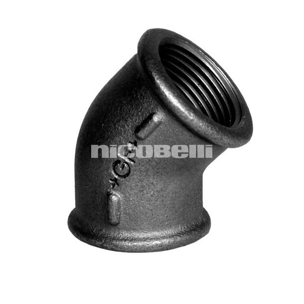 Sort vinkel 45&deg; Muffe/muffe i  1/2" og 3/4"