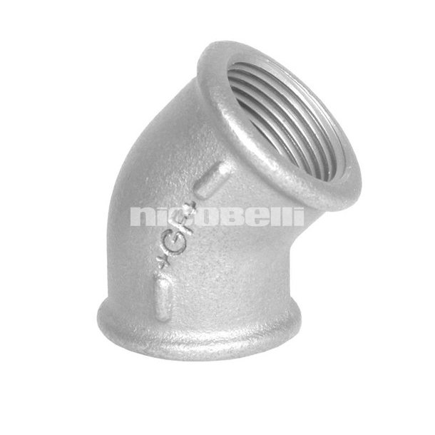 Galv. vinkel 45 Muffe/muffe i  1/2" og 3/4"