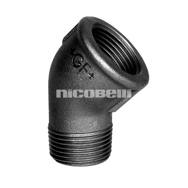 Sort vinkel 45&deg; Muffe/nippel i 1/2" og 3/4"